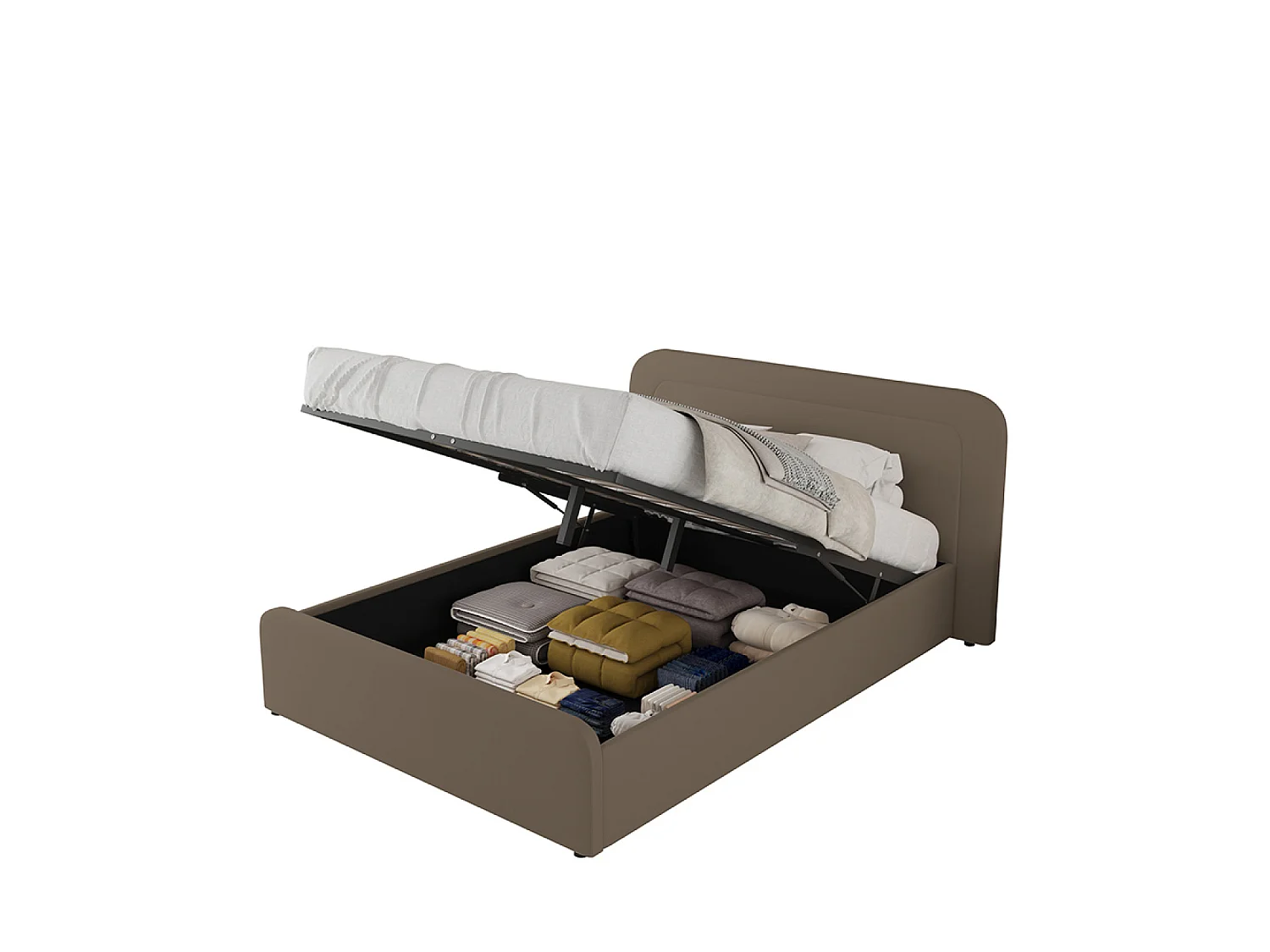 Lit avec coffre de rangement 140x190cm en velours marron BOISE