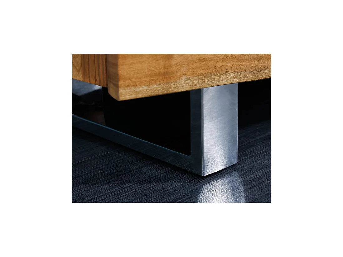 Buffet ARKAYA 135 cm en bois massif d'acacia verni – 3 portes, 2 tiroirs et pieds acier