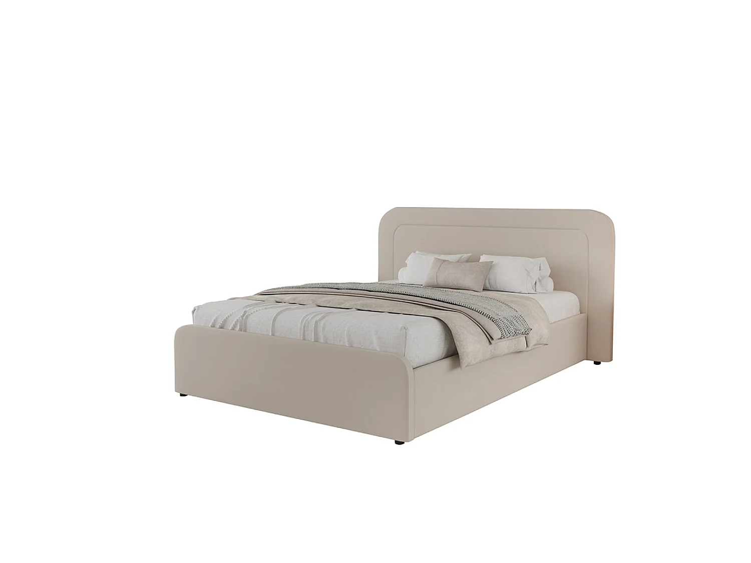 BOISE - Cama de Armazenamento em Veludo Bege 140x190cm com Linhas Arredondadas e Cabeceira Estofada
