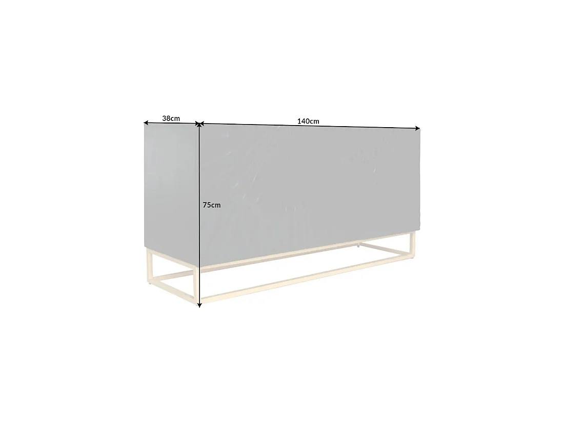 Buffet laag SILVA 3 deuren zwart en goud in massief mangohout gesneden - 140 x 75 x 38 cm