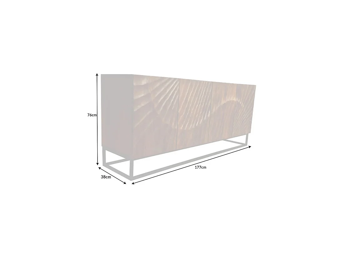 Buffet SILVA 177 cm en bois massif de manguier sculpté – 4 portes et piètement métal noir