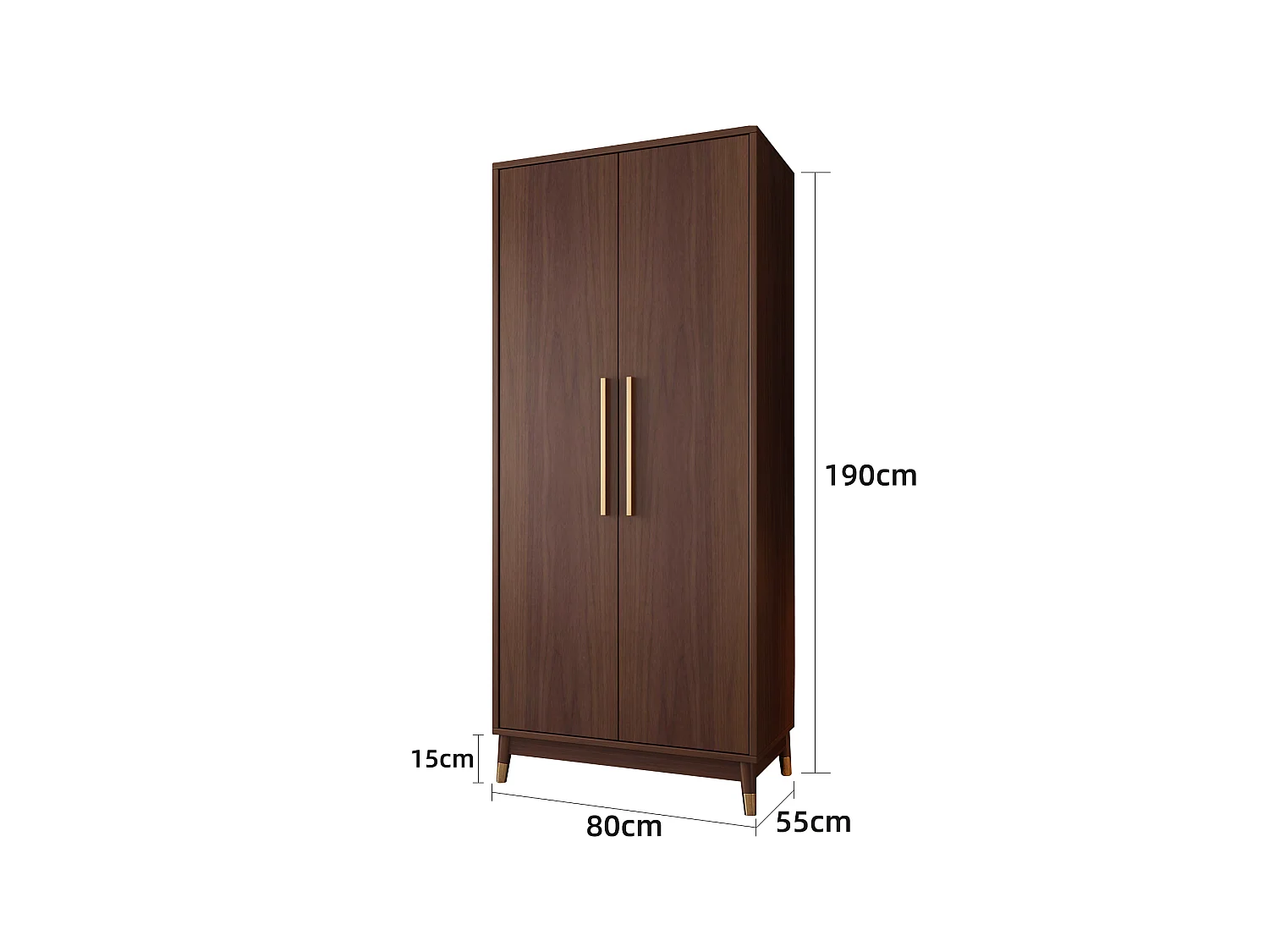 Armoire à 2 portes, finition noyer avec tringle à vêtements