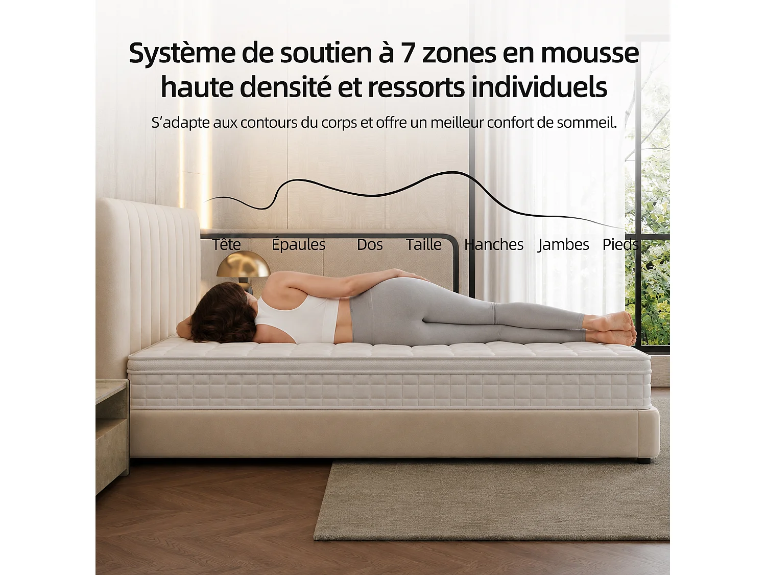 Matelas 140×200 cm à ressorts ensachés,soutien orthopédique de la colonne vertébrale à 7 zones, 25 cm, structure 6 couches, pour adultes