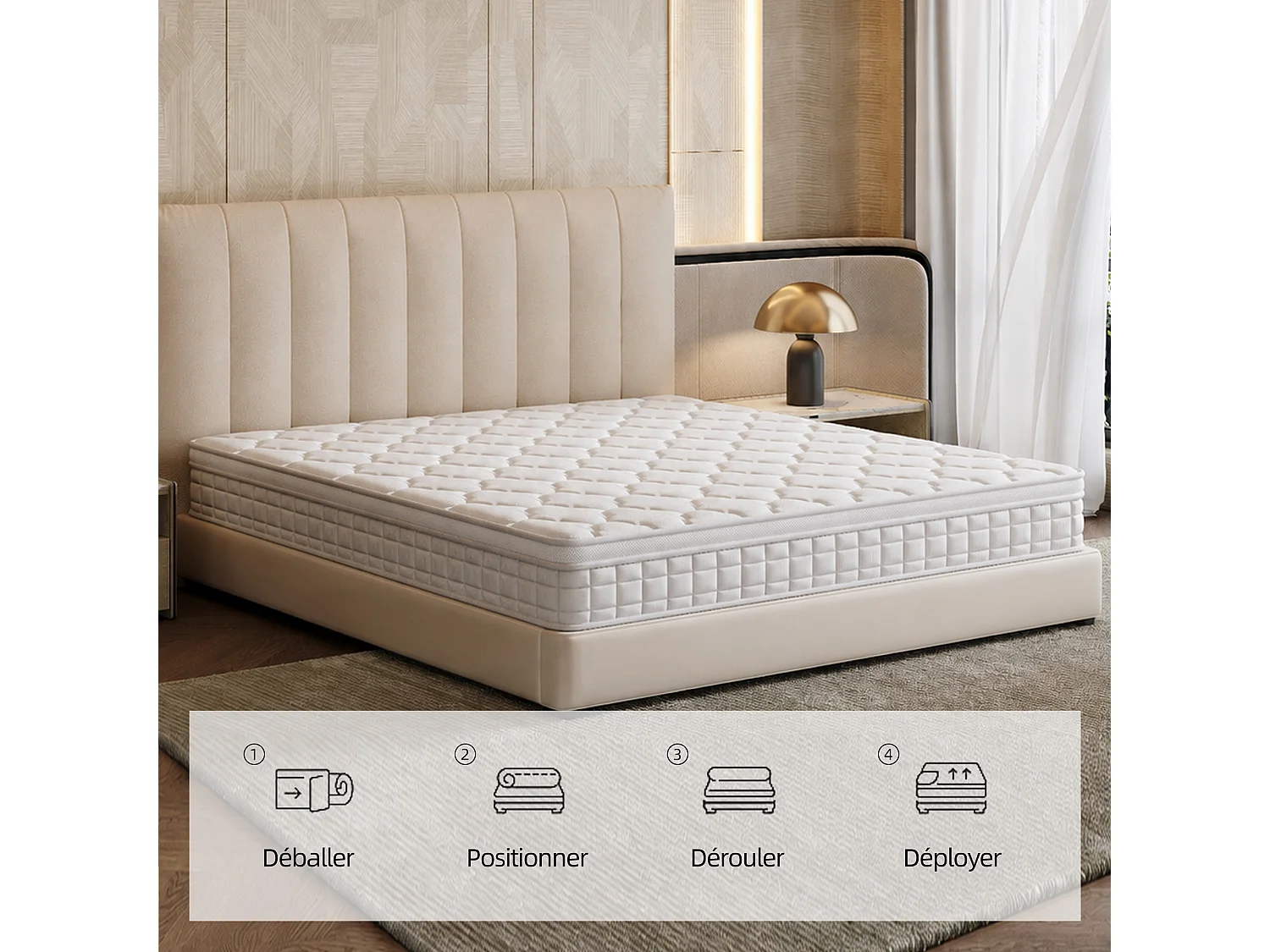 Matelas 140×200 cm à ressorts ensachés,soutien orthopédique de la colonne vertébrale à 7 zones, 25 cm, structure 6 couches, pour adultes
