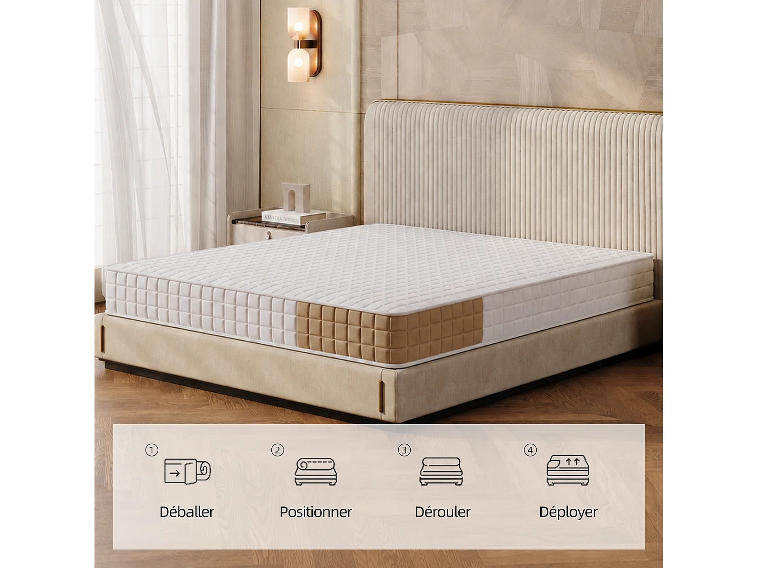 Matelas 140×200 cm à ressorts ensachés,soutien orthopédique de la colonne vertébrale à 7 zones, 25 cm, structure 6 couches, pour adultes