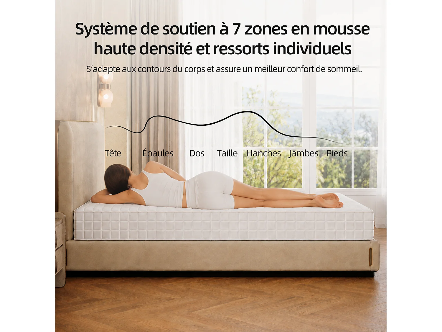 Matelas 180×200 cm à ressorts ensachés,soutien orthopédique de la colonne vertébrale à 7 zones, 25 cm, structure 6 couches, pour adultes