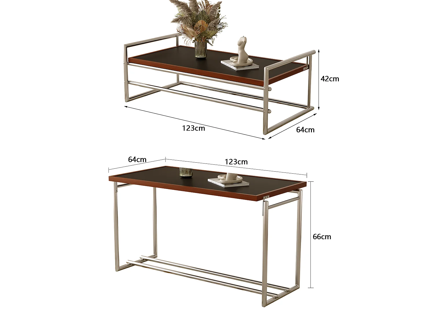 Table basse pivotante à 90°, table de salon rabattable 2-en-1 de 127 cm