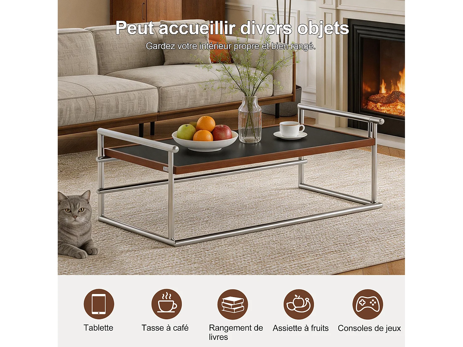 Table basse pivotante à 90°, table de salon rabattable 2-en-1 de 127 cm