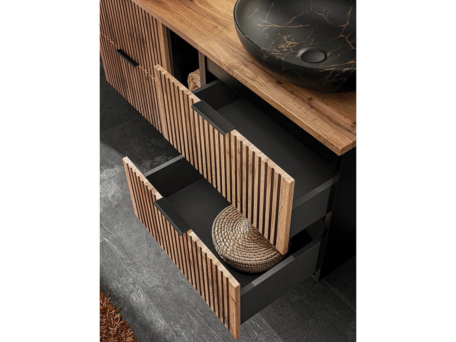Badkamermeubelset 120 cm 9-delig Wotan eiken geribbeld met LED