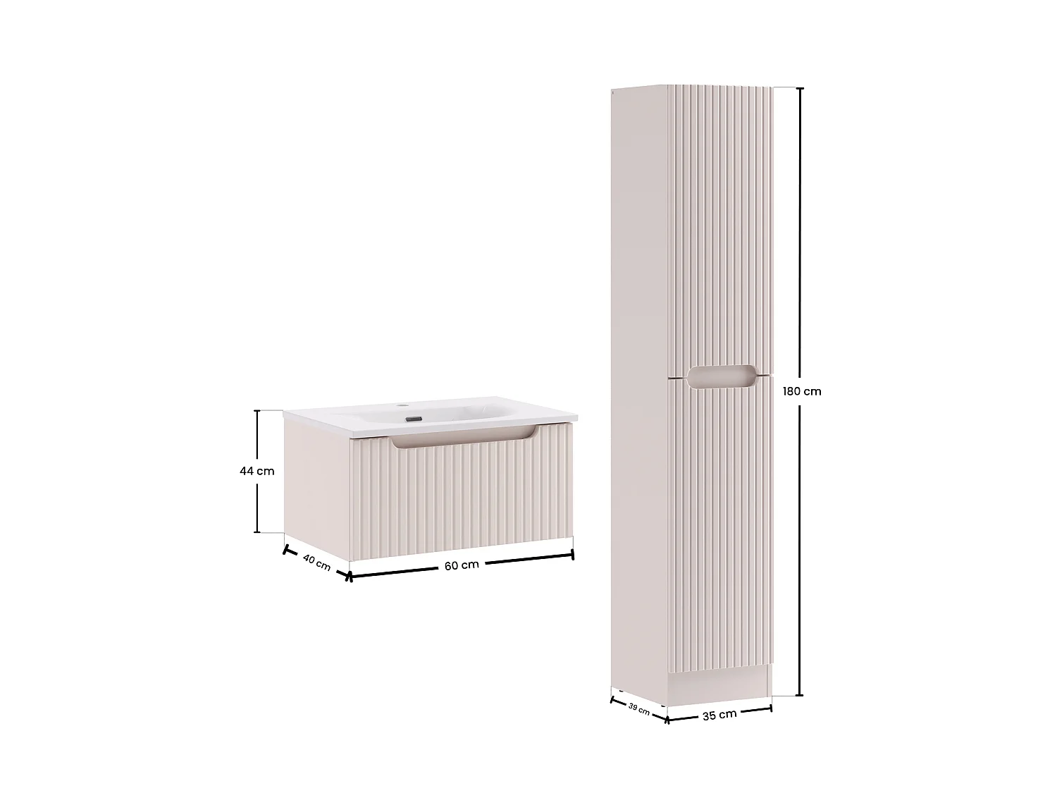 Conjunto de muebles Nova Cashmere 60 cm con lavabo sobre encimera SKY y armario alto