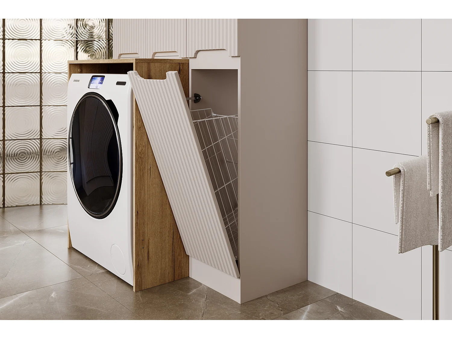 Conjunto de muebles Nova Cashmere 60 cm con lavabo sobre encimera SKY y armario alto