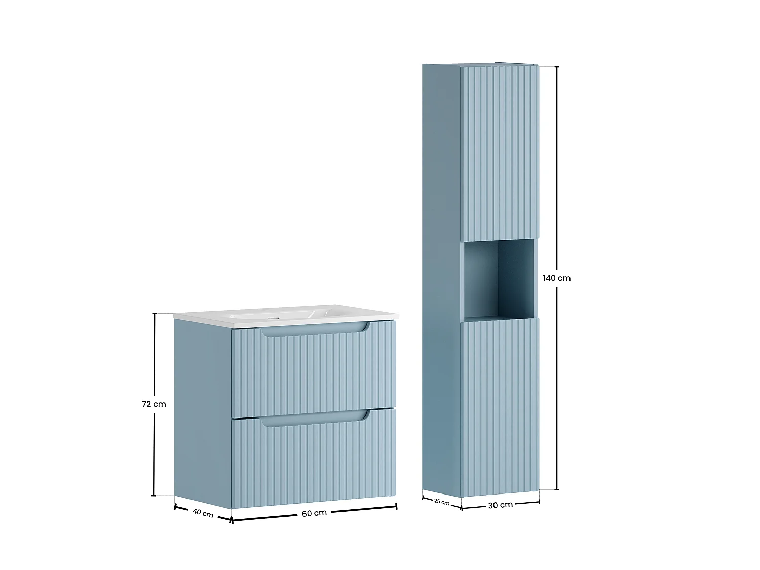 Conjunto de muebles Nova Denim 60 cm con lavabo sobre encimera SKY y armario alto