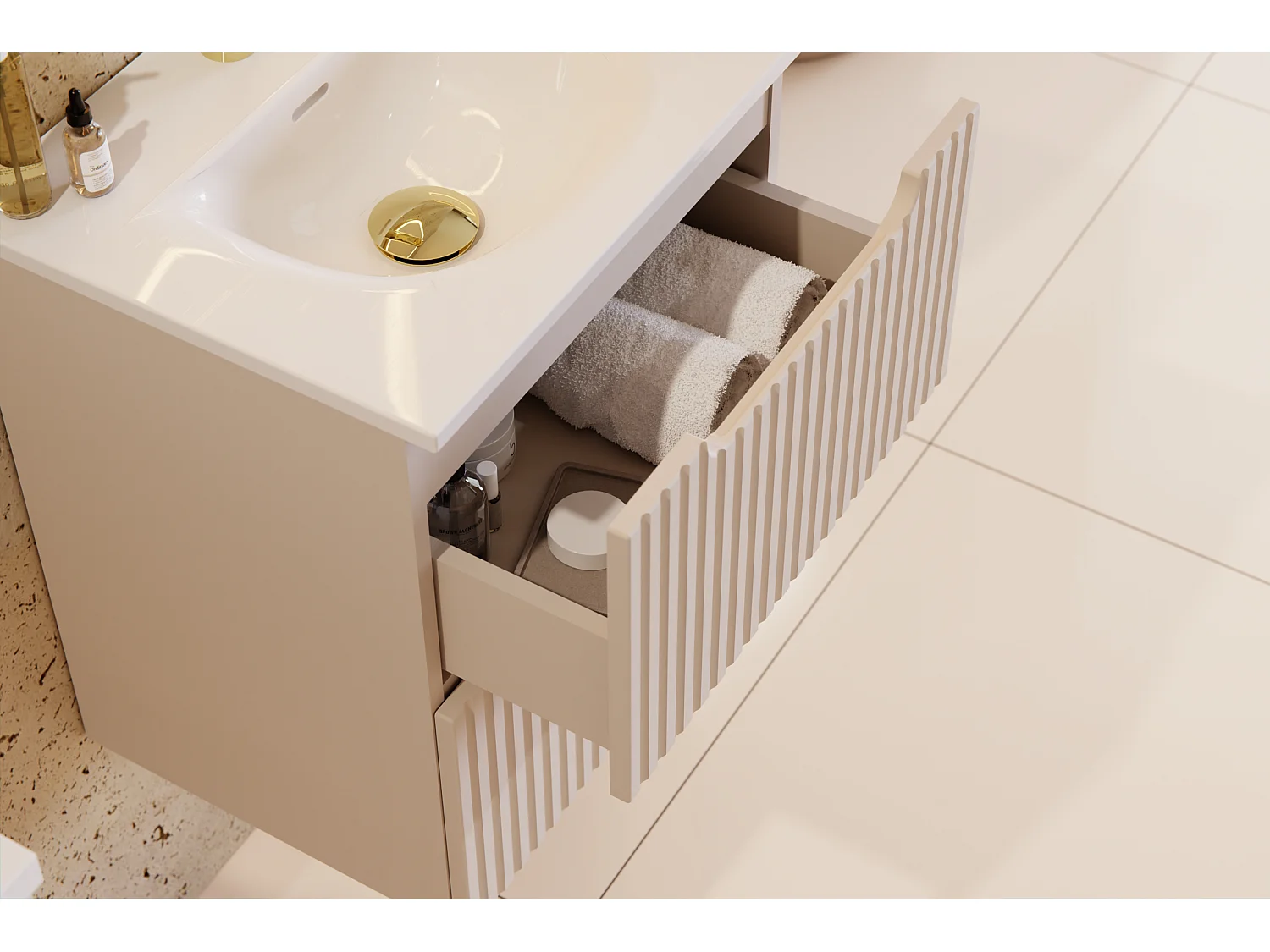 Conjunto de muebles Nova Denim 60 cm con lavabo sobre encimera SKY y armario alto