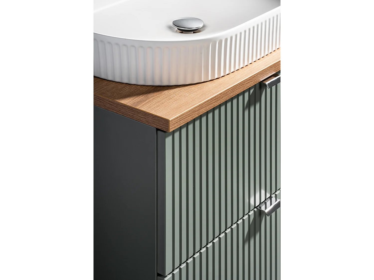 Conjunto de muebles Line Reed Green 80 cm con encimera de baño, lavabo sobre encimera y grifería negra alta