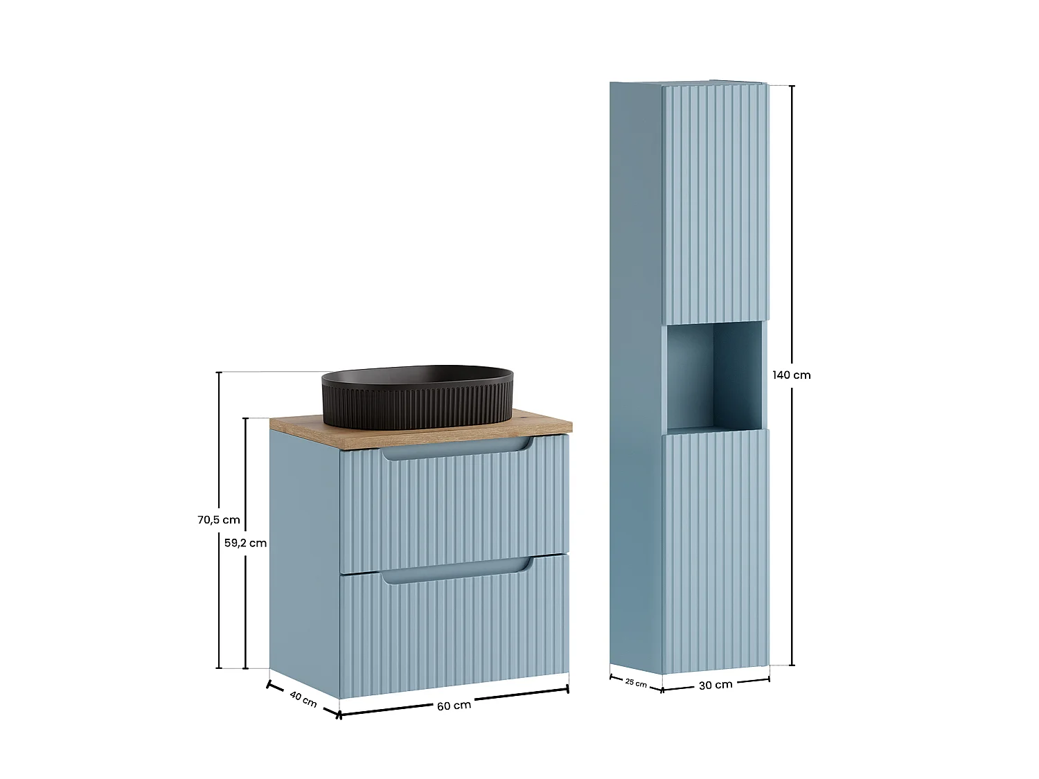 Conjunto de muebles Nova Denim 60 cm con encimera, lavabo sobre encimera Beyond y mueble alto