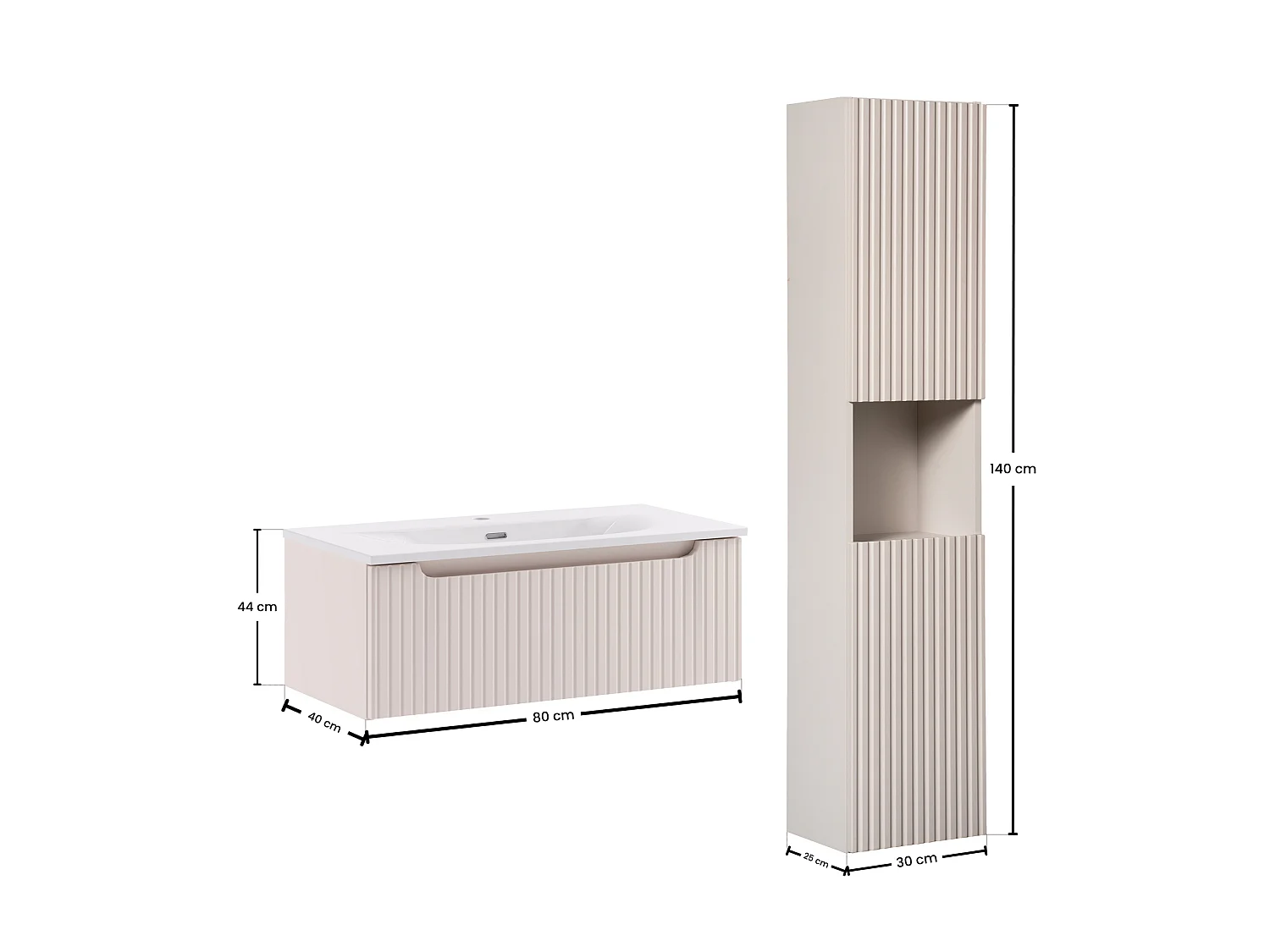 Conjunto de muebles Nova Cashmere 80 cm con mueble bajo lavabo, lavabo sobre encimera SKY y mueble alto