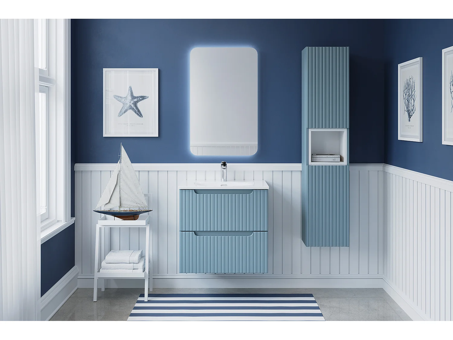 Conjunto de muebles Nova Denim 60 cm con lavabo sobre encimera, 2 cajones