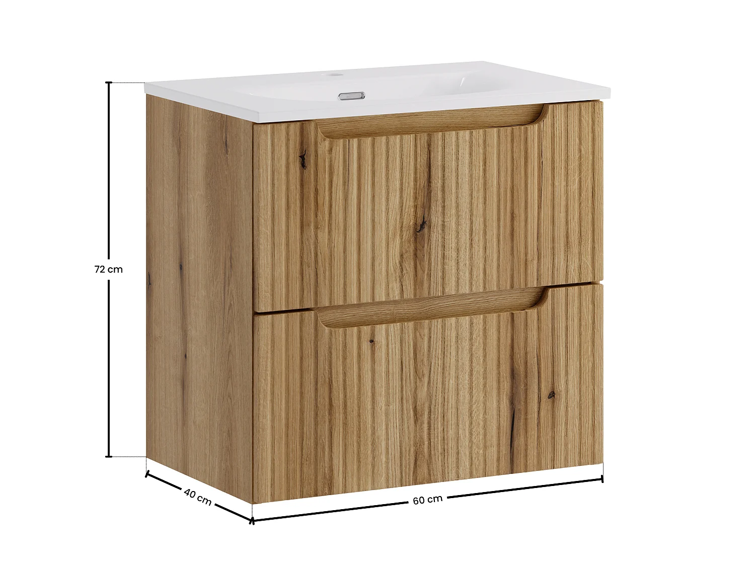 Conjunto de muebles Nova Coast Evoke 60 cm con lavabo sobre encimera, 2 cajones, roble Coast Evoke