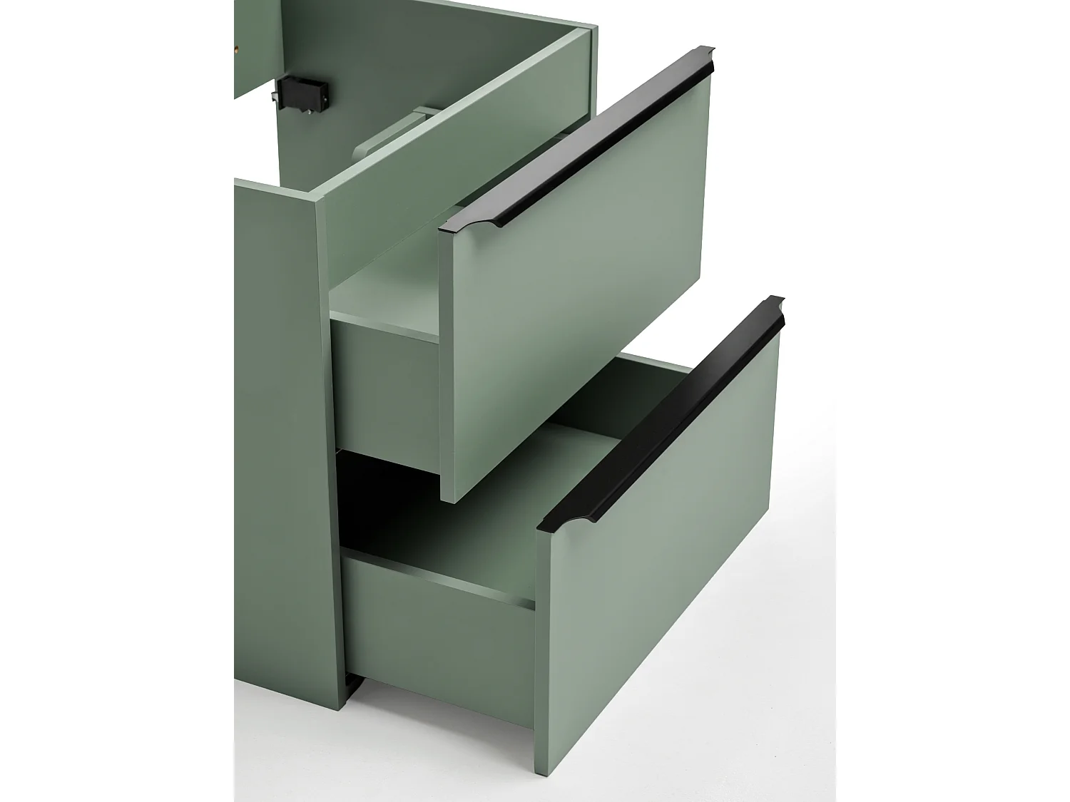 Badmöbel-Set 60 cm mit Waschbecken, Spiegel und 2 Schubladen, Salbeigrün