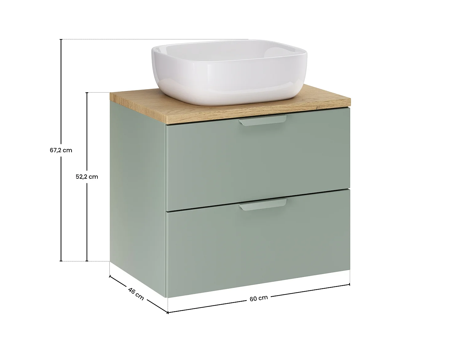 ES conjunto de muebles Aster Green 60 cm con mueble bajo lavabo, encimera Cremona y lavabo sobre encimera Smile