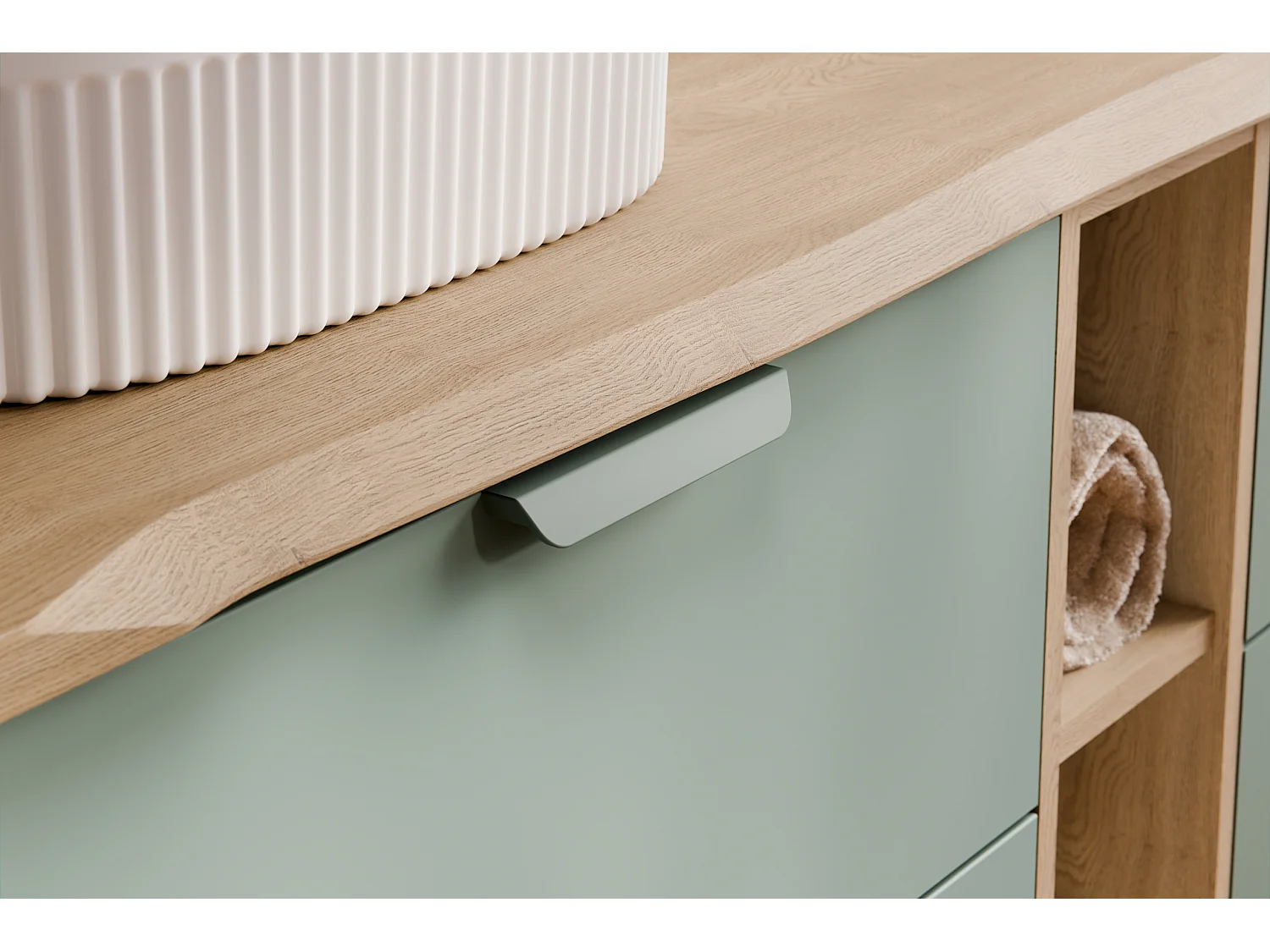 ES conjunto de muebles Aster Green 60 cm con mueble bajo lavabo, encimera Cremona y lavabo sobre encimera Smile