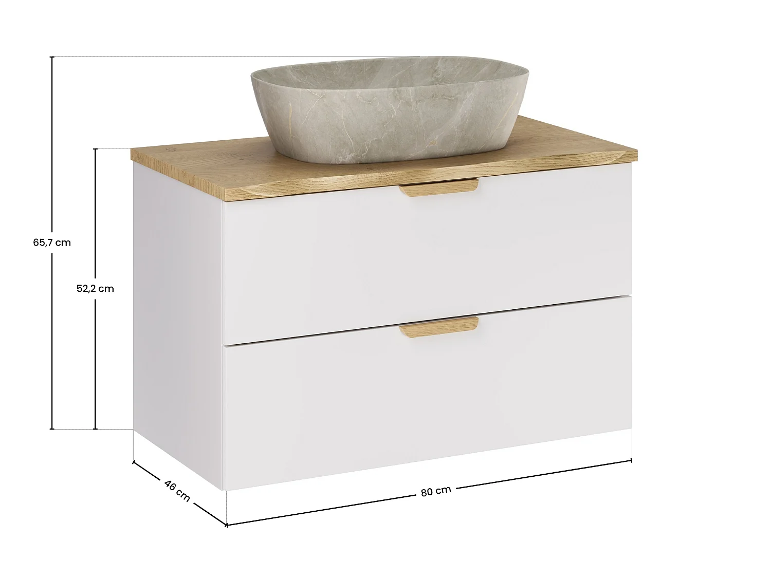 FR ensemble salle de bain Aster White 80 cm avec meuble sous vasque, plan de toilette et vasque à poser Anna