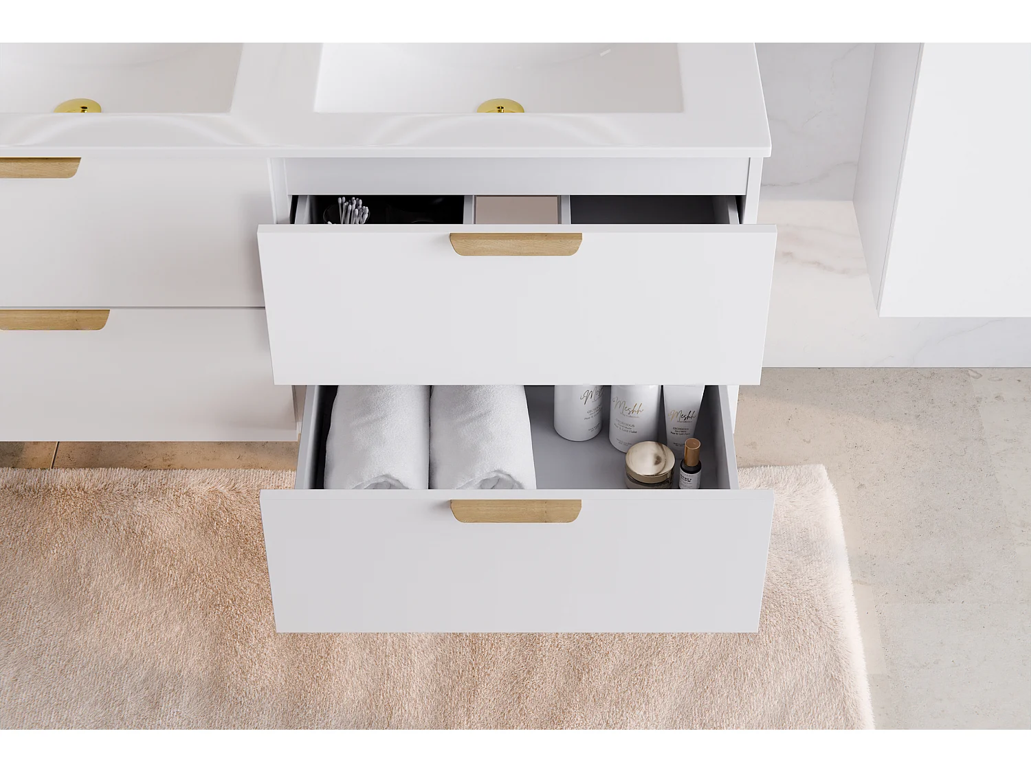 FR ensemble salle de bain Aster White 80 cm avec meuble sous vasque, plan de toilette et vasque à poser Anna