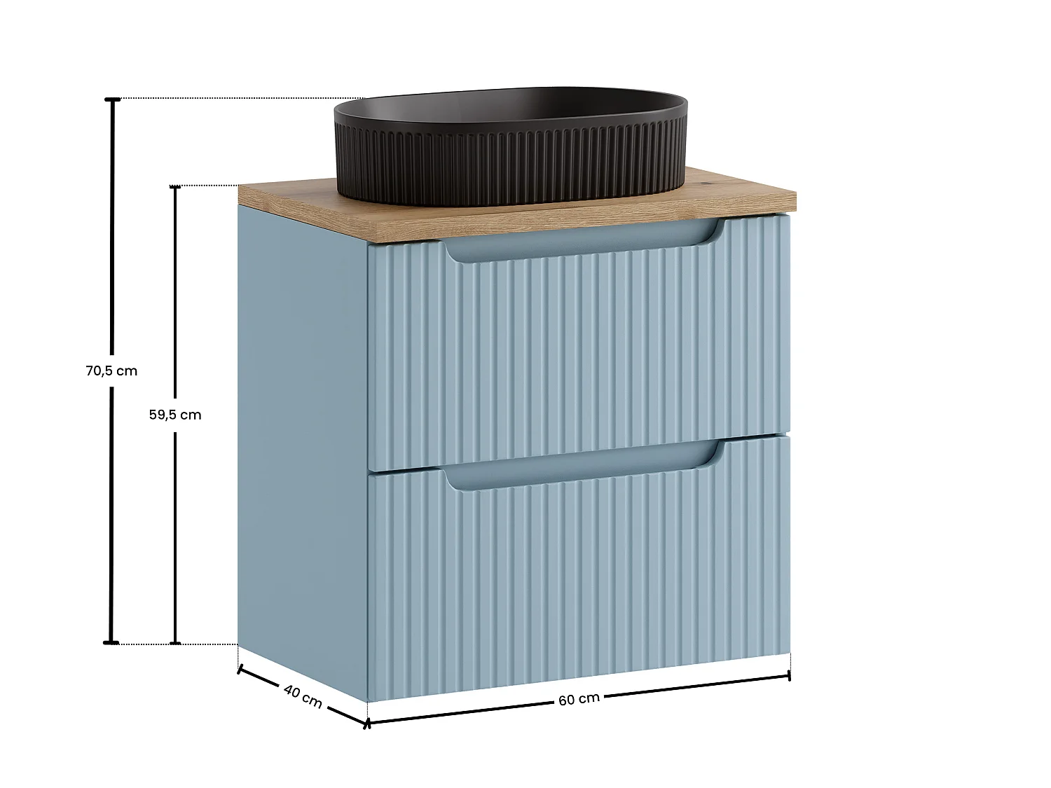Ensemble de meubles Nova Denim 60 cm avec plan de toilette et vasque à poser noire