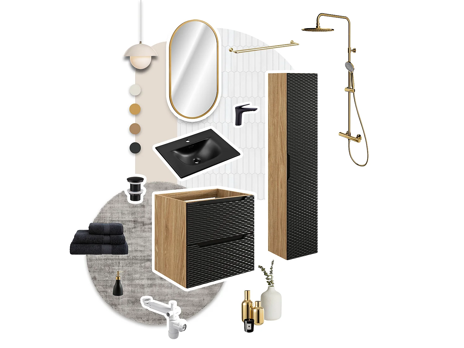 Conjunto de muebles Ocean Black 120 cm con lavabo sobre encimera negro mate