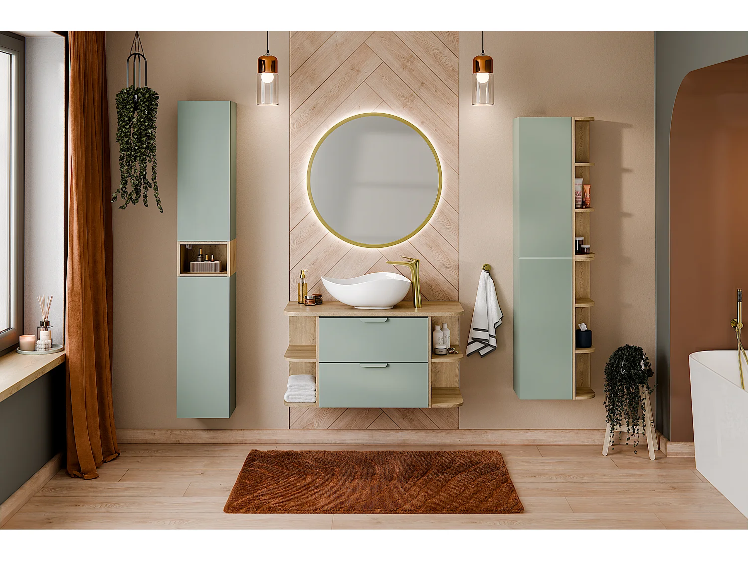Meuble sous vasque Aster Green 60 cm 2 tiroirs