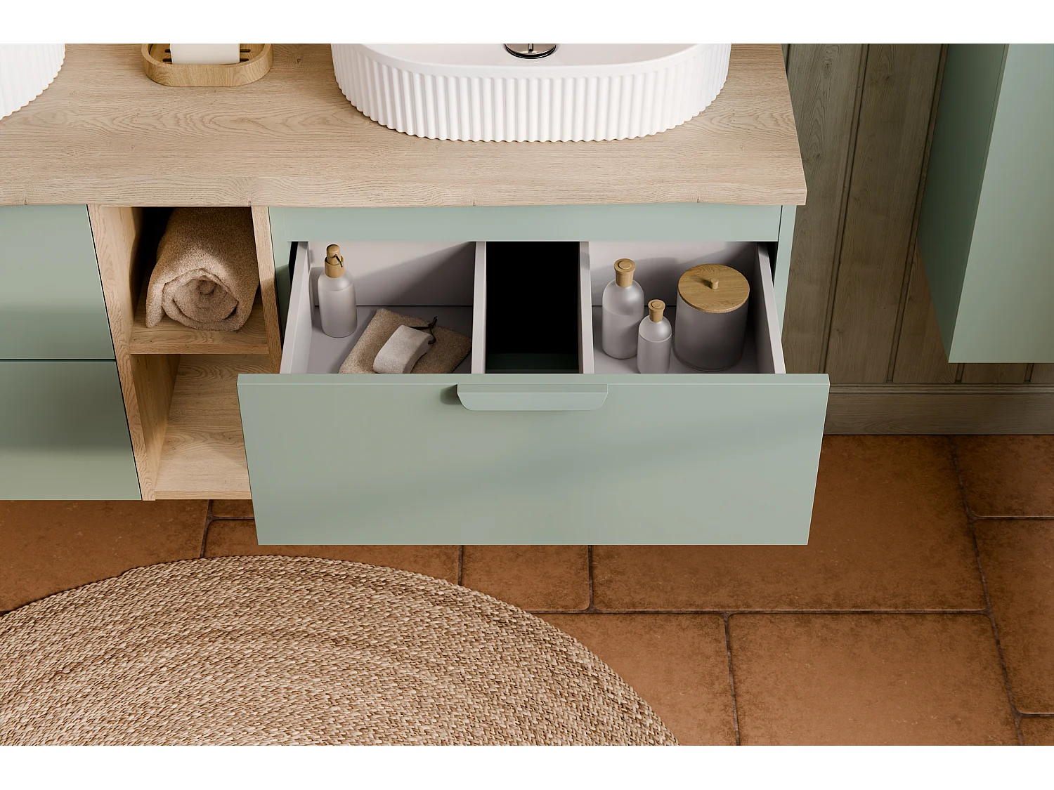 Meuble sous vasque Aster Green 60 cm 2 tiroirs