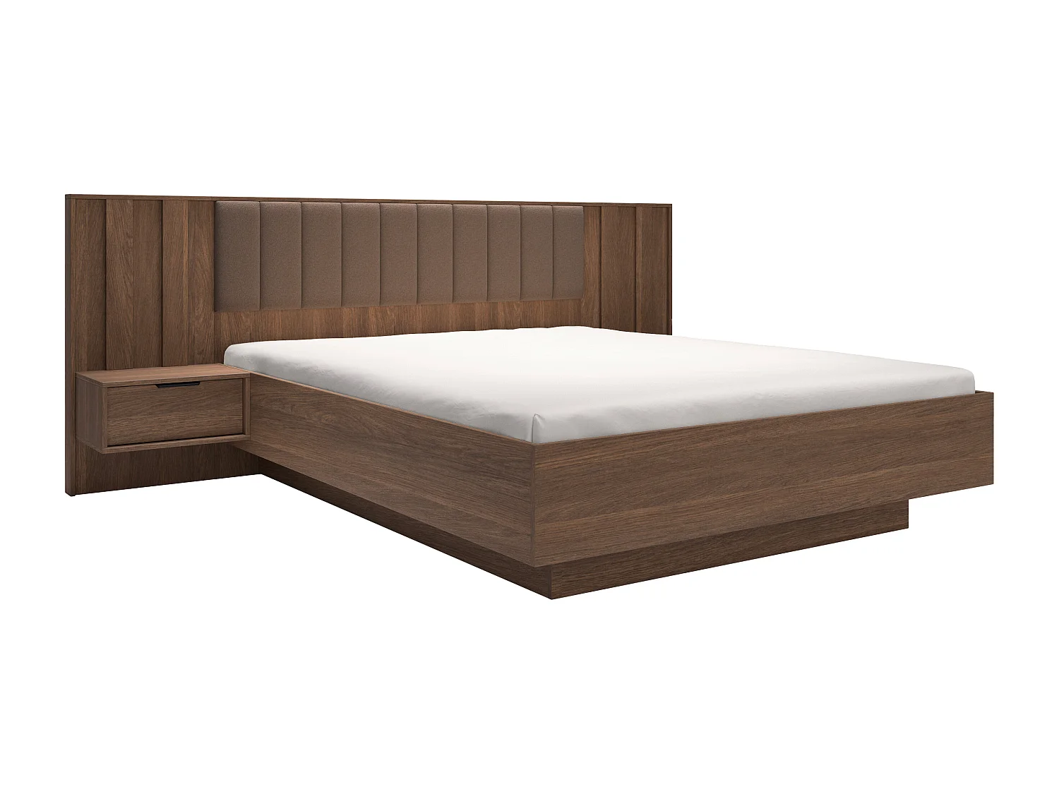 Lit avec chevets 160 x 200 cm et tête de lit en tissu - Coloris : Naturel foncé et marron - KALSIYA