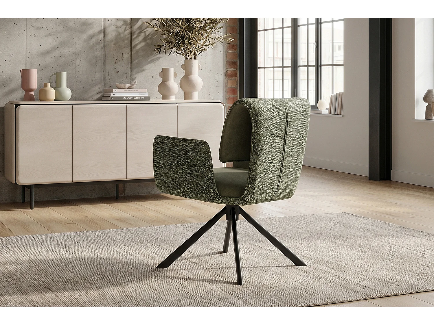 Silla de comedor - Verde Tejido - EDENIA