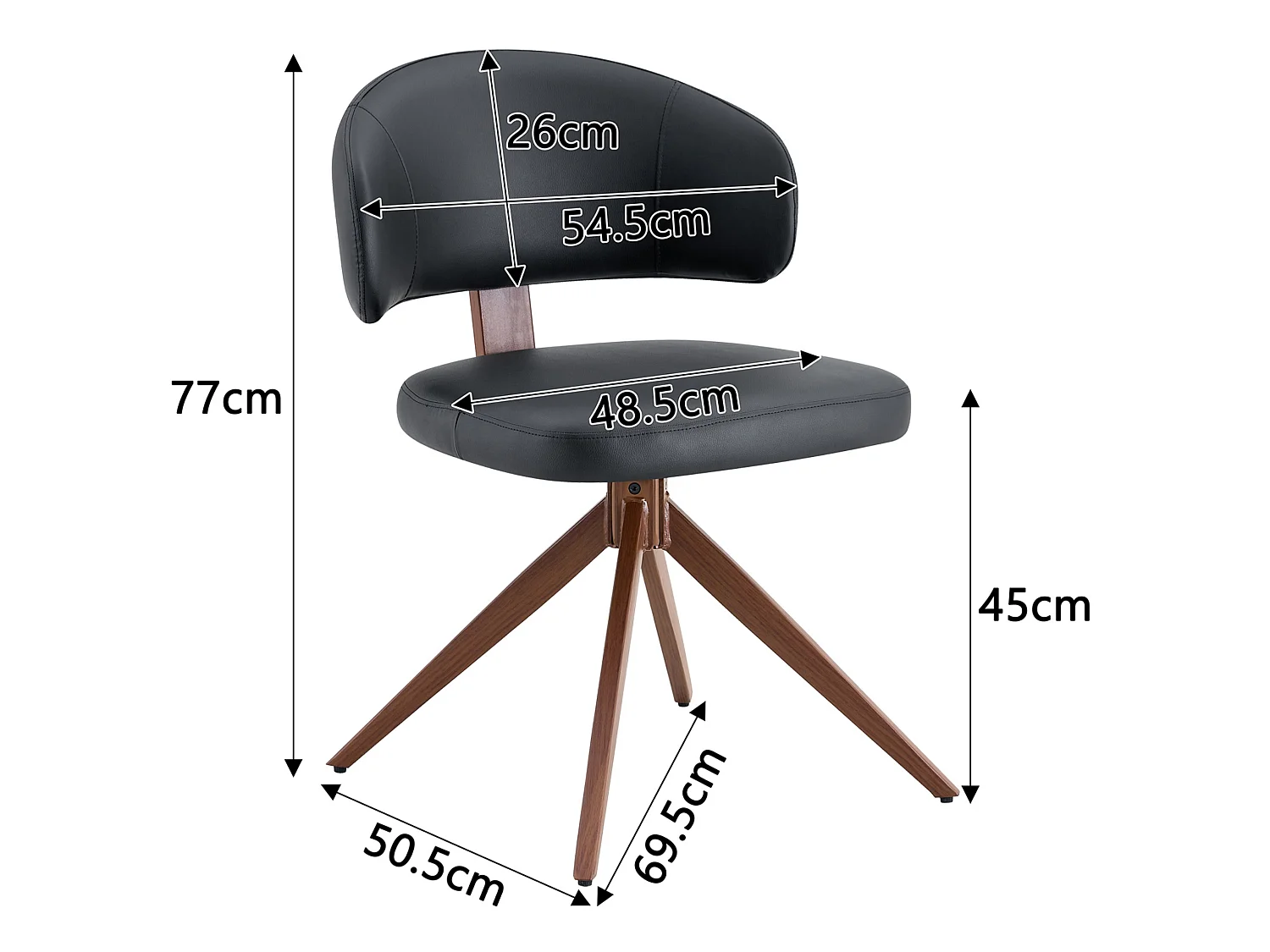 Set van 2 draaibare eetkamerstoelen met gebogen gestoffeerde rug