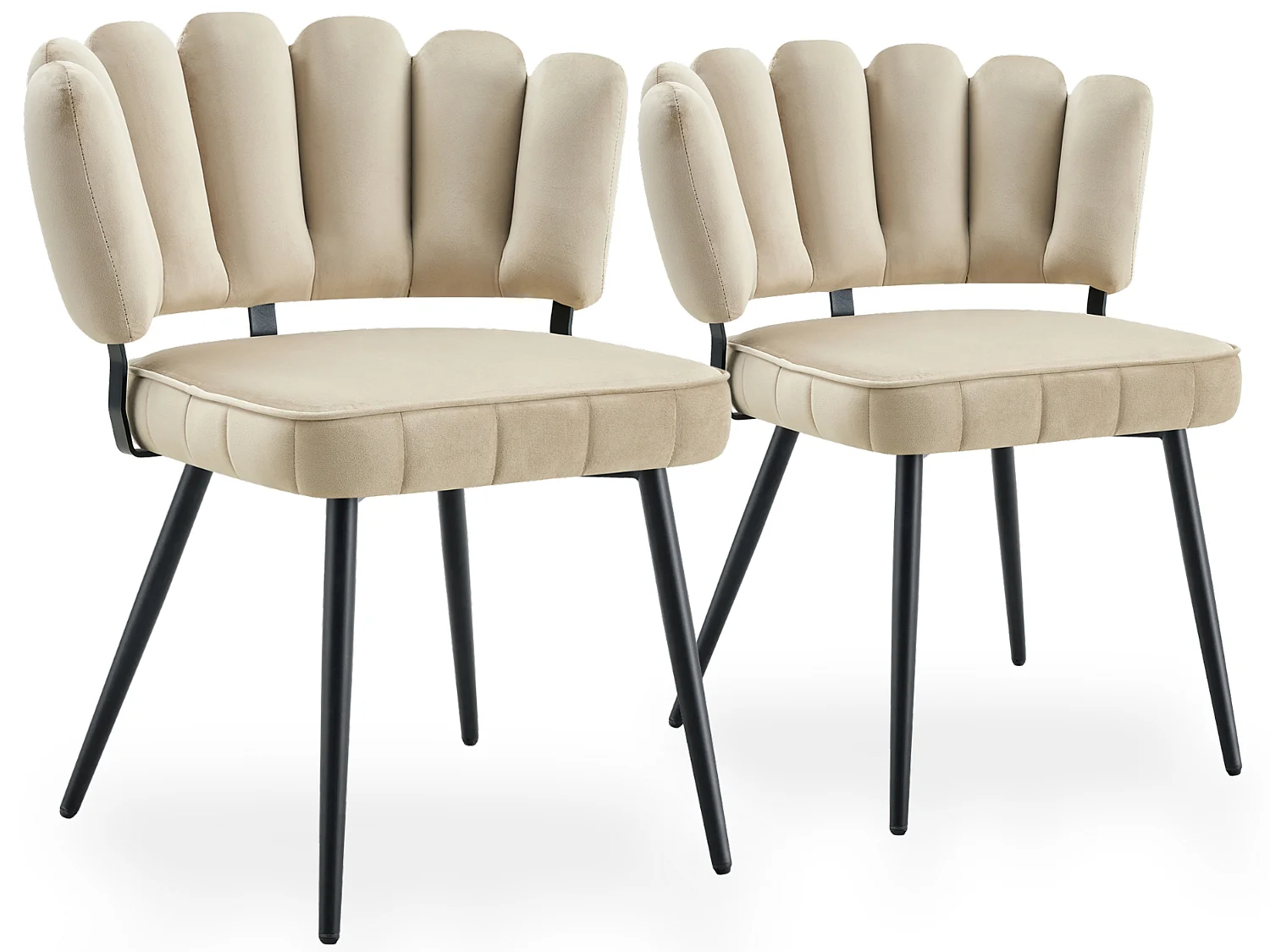Set van 2 gestoffeerde eetkamerstoelen met bloemblad rugleuning en metalen poten