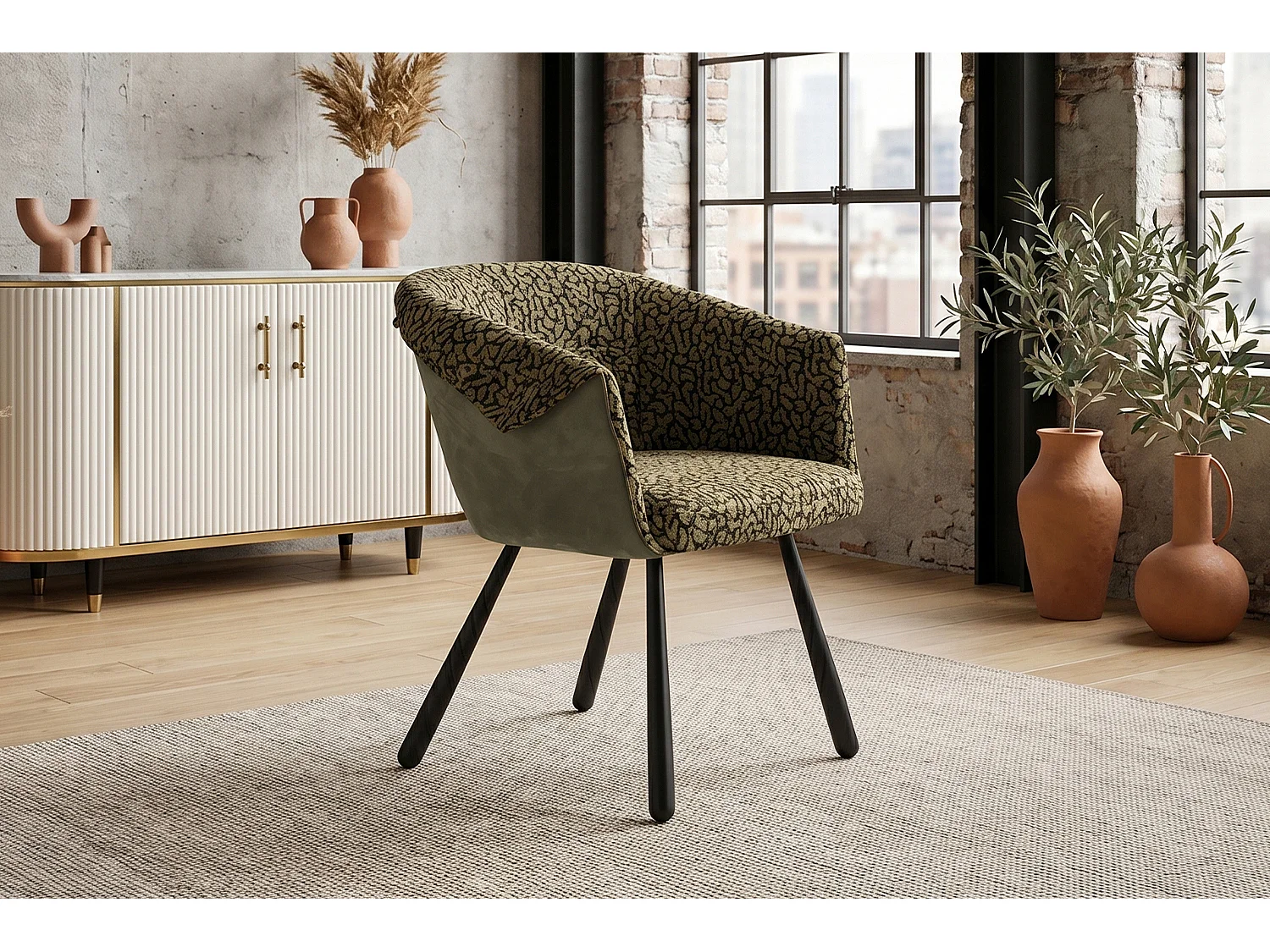 Silla de comedor - Verde tejido plano - ELARIA