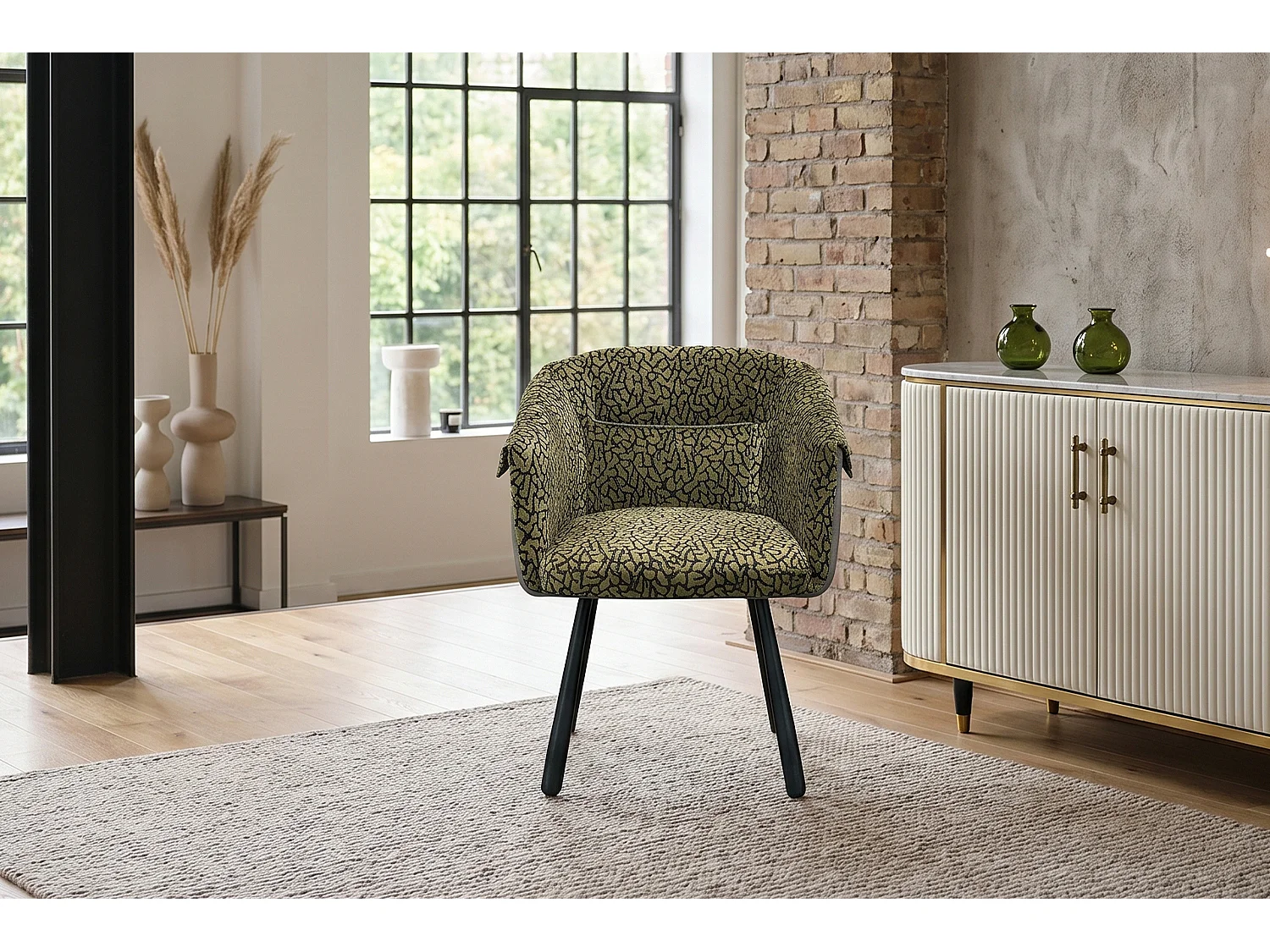 Silla de comedor - Verde tejido plano - ELARIA