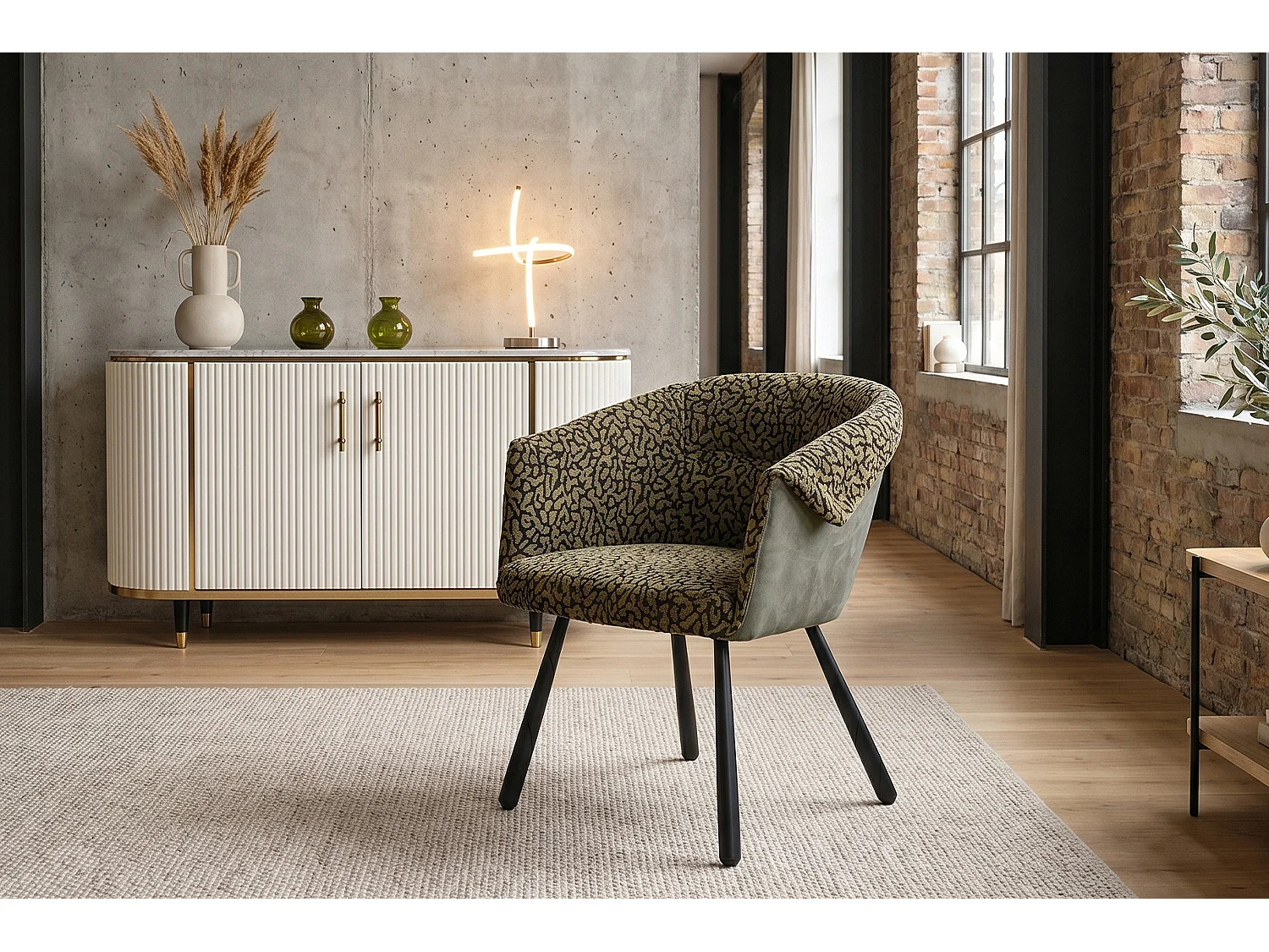 Silla de comedor - Verde tejido plano - ELARIA