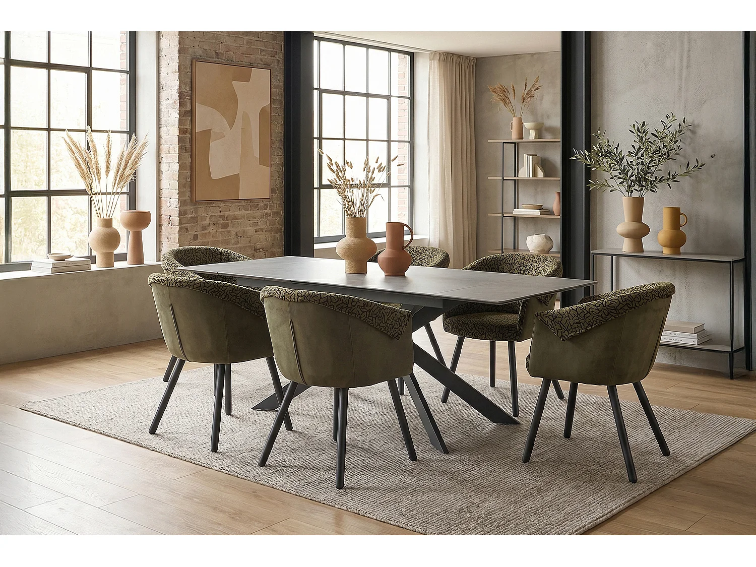 Silla de comedor - Verde tejido plano - ELARIA