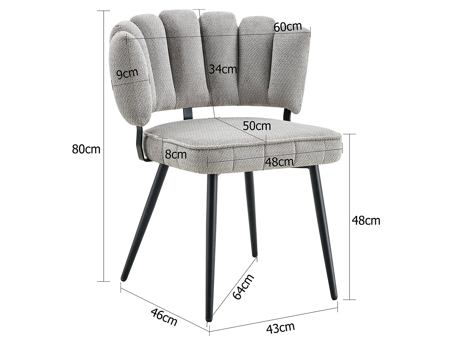 Set van 2 gestoffeerde eetkamerstoelen met bloemblad rugleuning en metalen poten