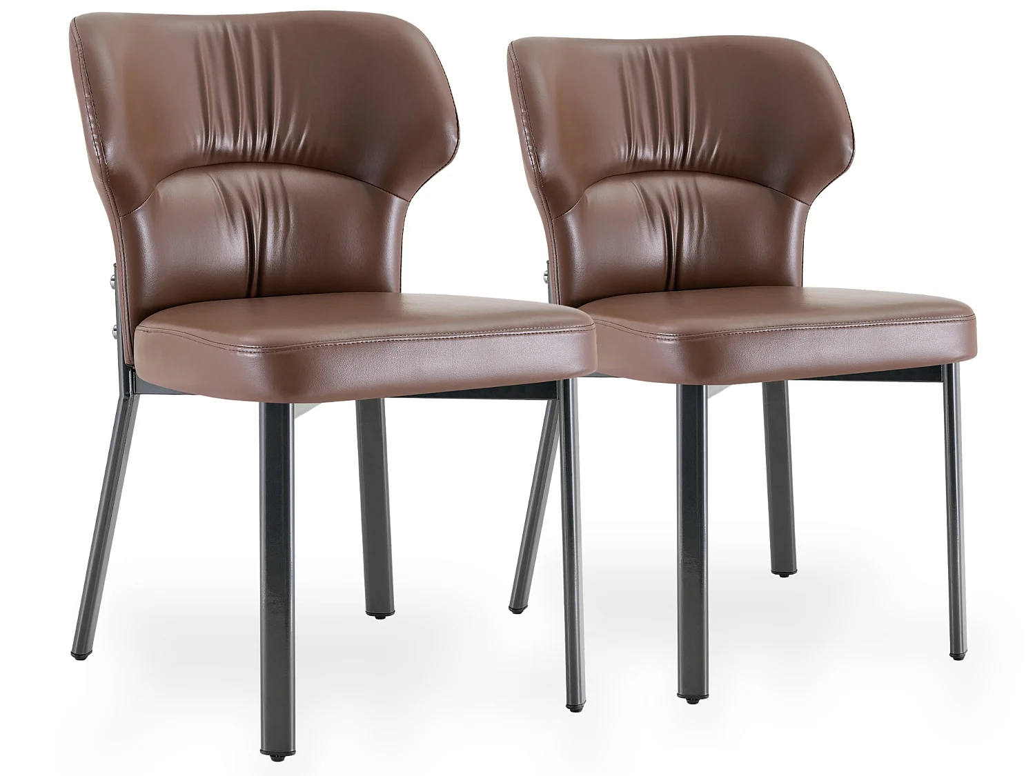 Set van 2 PU eetkamerstoelen met gestoffeerde rugleuning en metalen frame