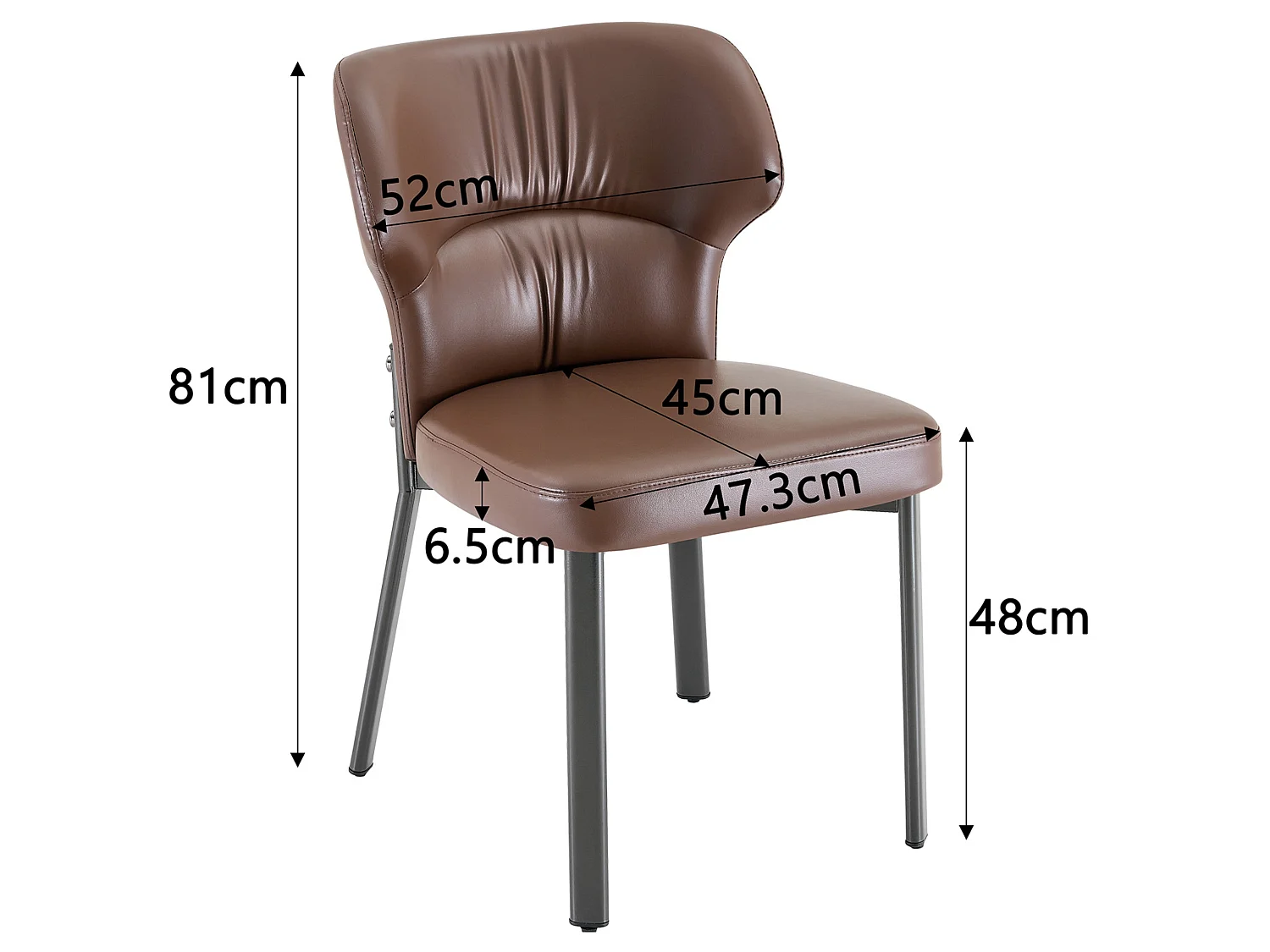Set van 2 PU eetkamerstoelen met gestoffeerde rugleuning en metalen frame