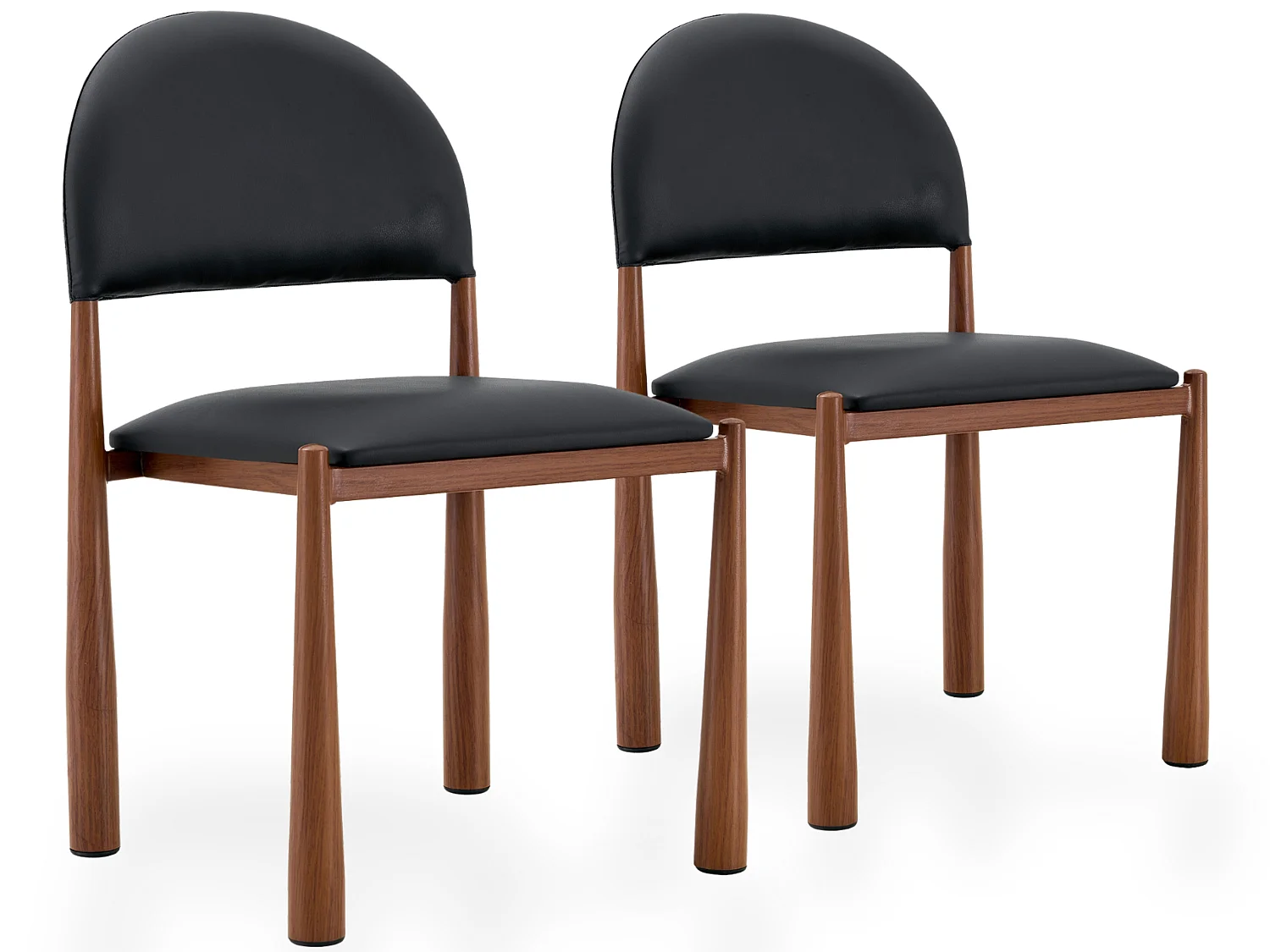 Set van 2 eetkamerstoelen met halfronde gestoffeerde rug en metalen poten