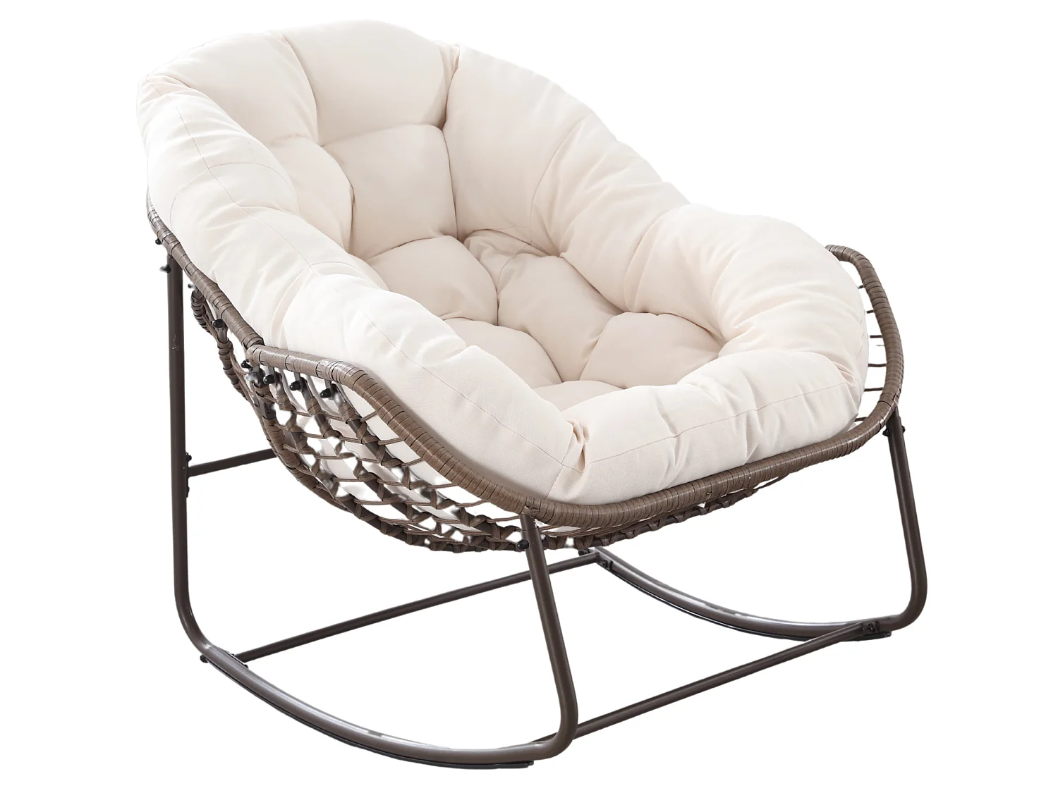 Grand fauteuil à bascule oeuf extérieur salon rotin avec coussin épais et structure acier