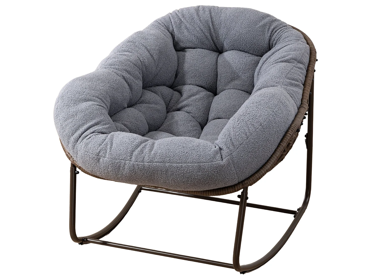 Silla mecedora huevo grande exterior salón ratán con cojín grueso y estructura de acero
