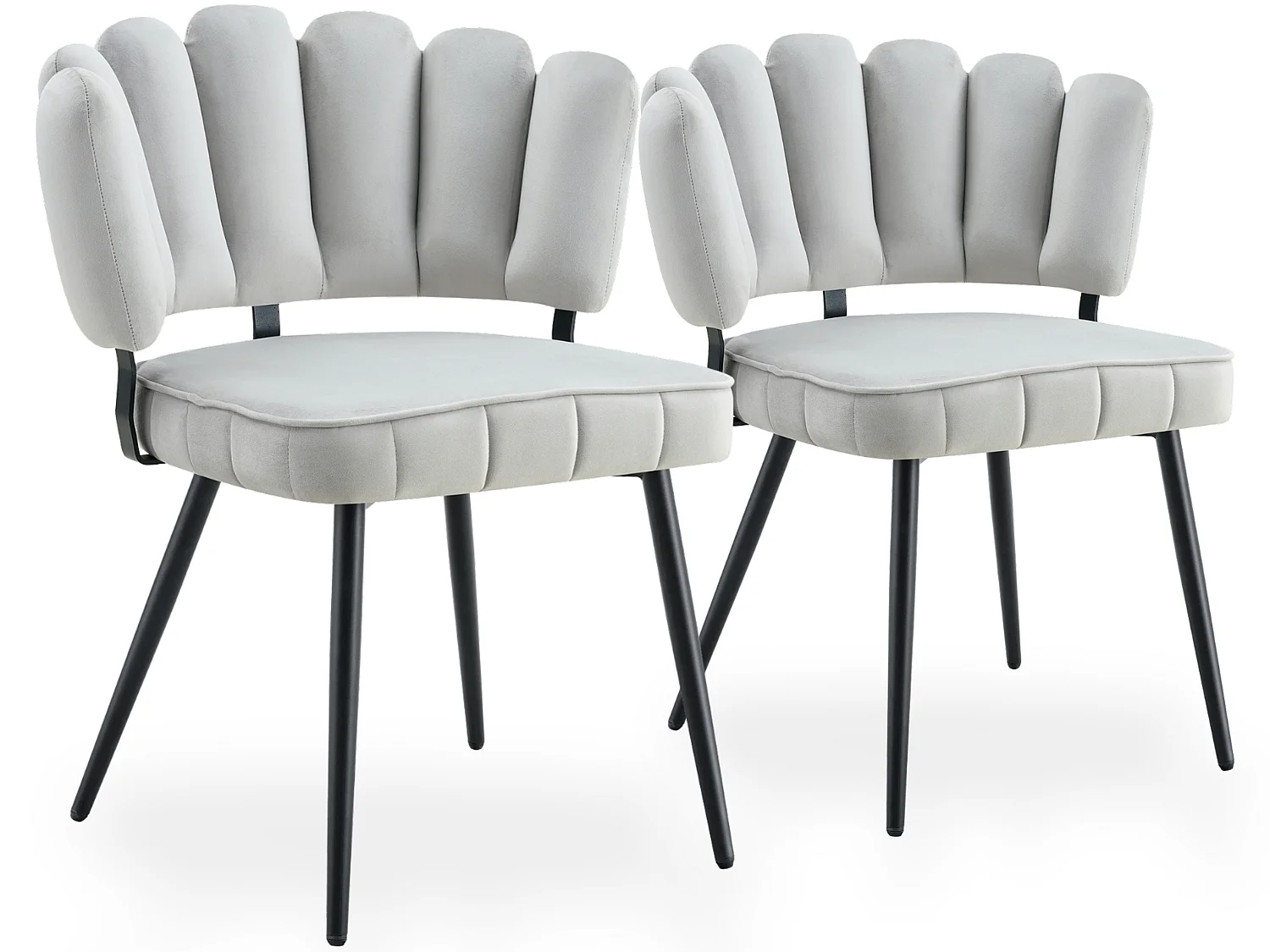 Set van 2 gestoffeerde eetkamerstoelen met bloemblad rugleuning en metalen poten