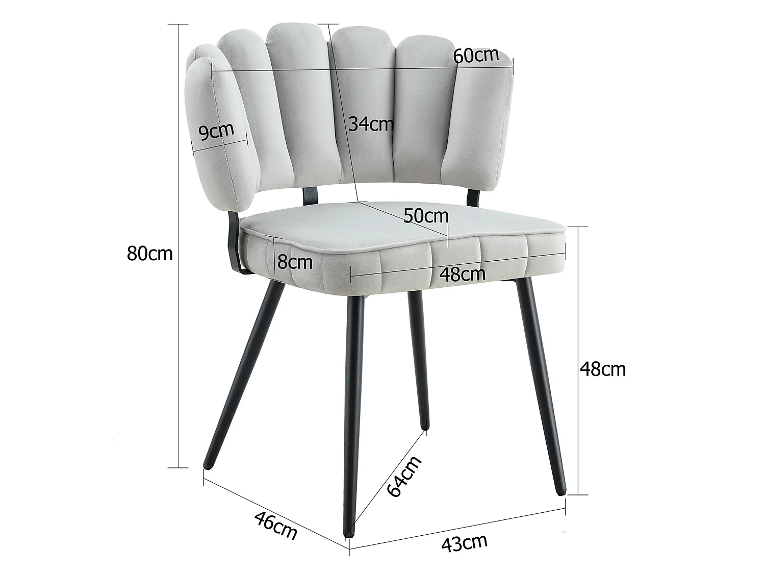 Set van 2 gestoffeerde eetkamerstoelen met bloemblad rugleuning en metalen poten
