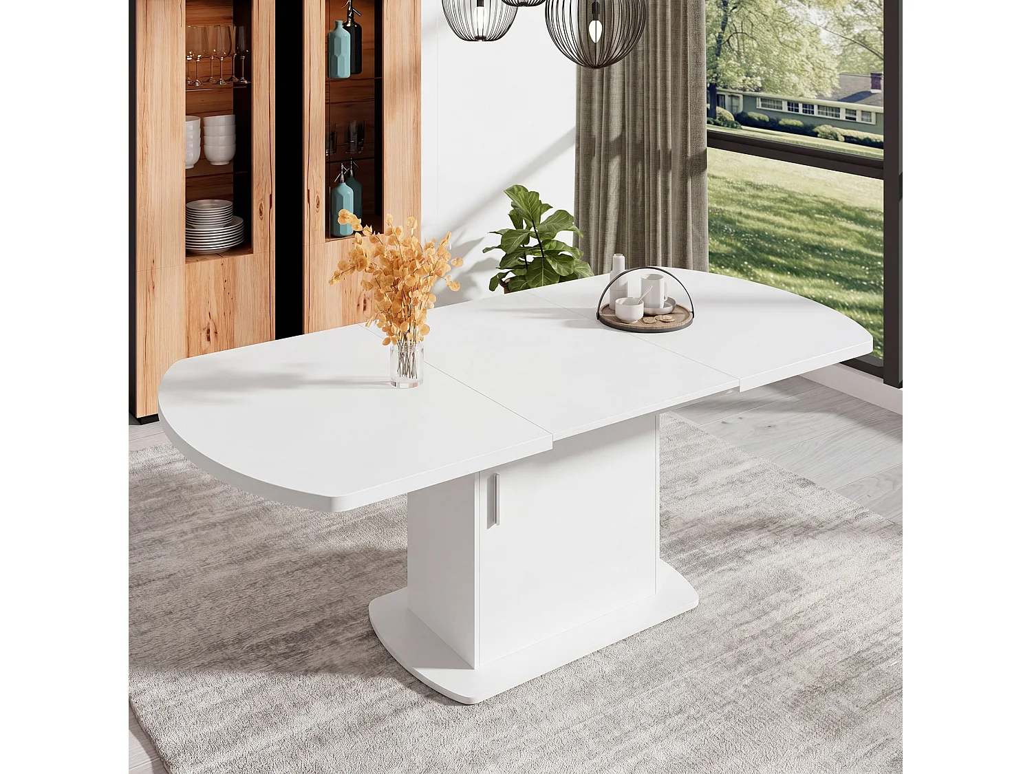 Table a manger ovale extensible 140 a 200 cm avec meuble de rangement pour 6 a 8 personnes