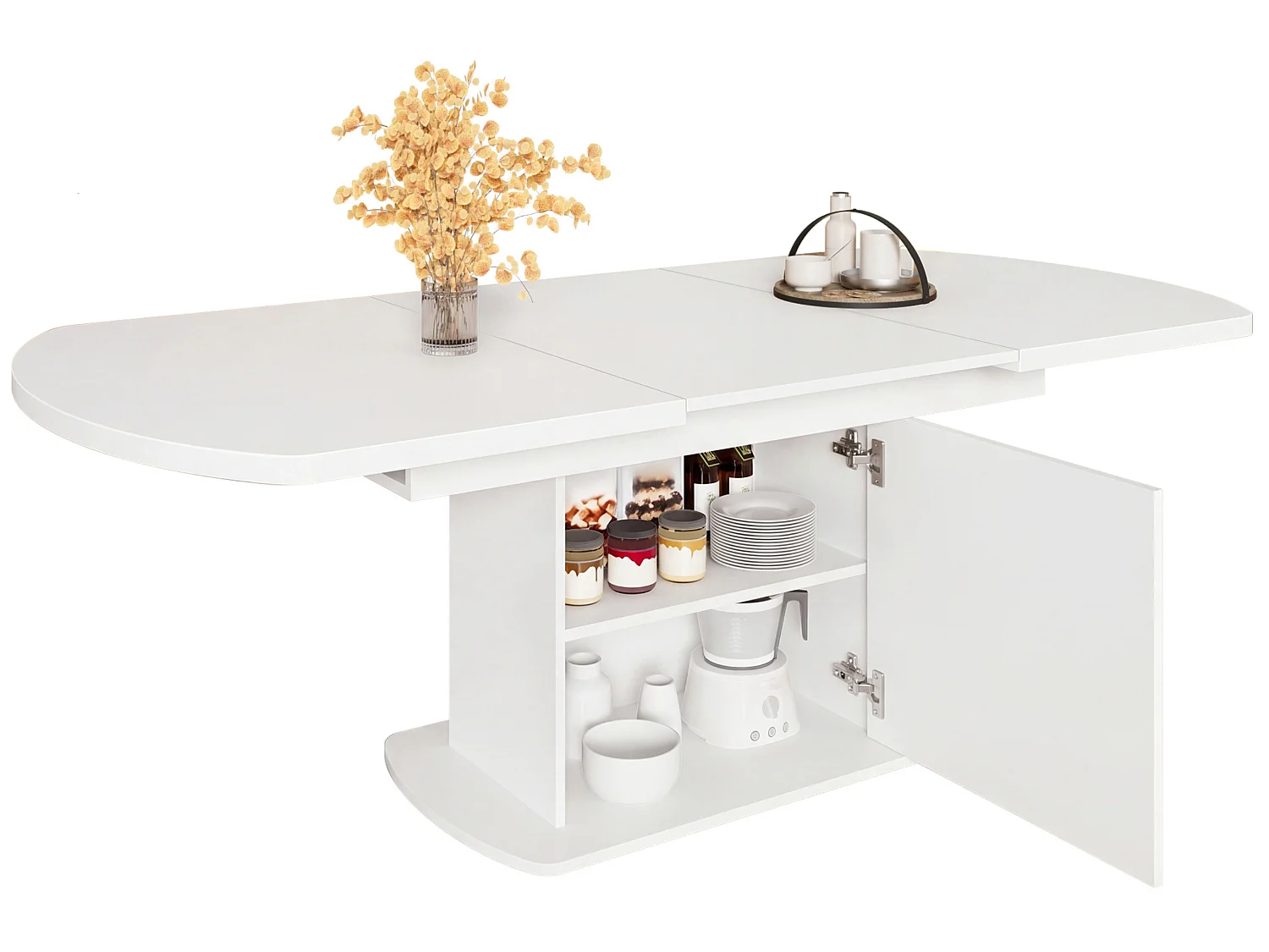 Table a manger ovale extensible 140 a 200 cm avec meuble de rangement pour 6 a 8 personnes