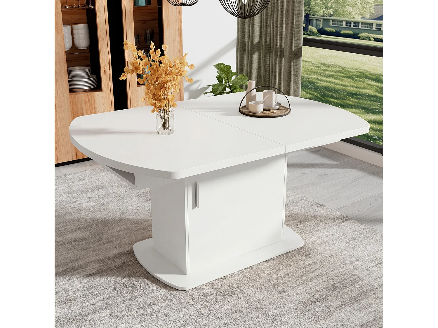 Table a manger ovale extensible 140 a 200 cm avec meuble de rangement pour 6 a 8 personnes